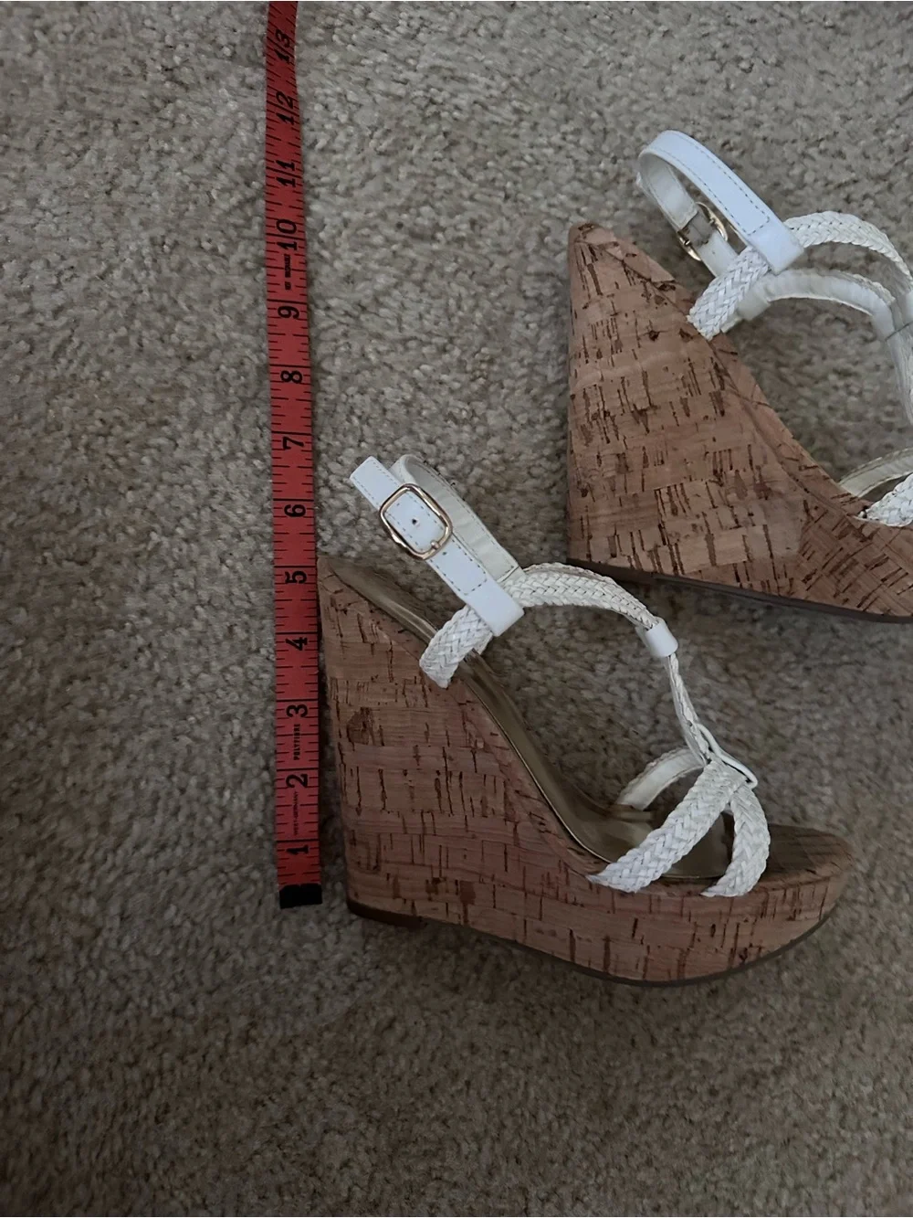 Carlos by Carlos Santana White Braided Cork Wedge Sandals Size 5.5